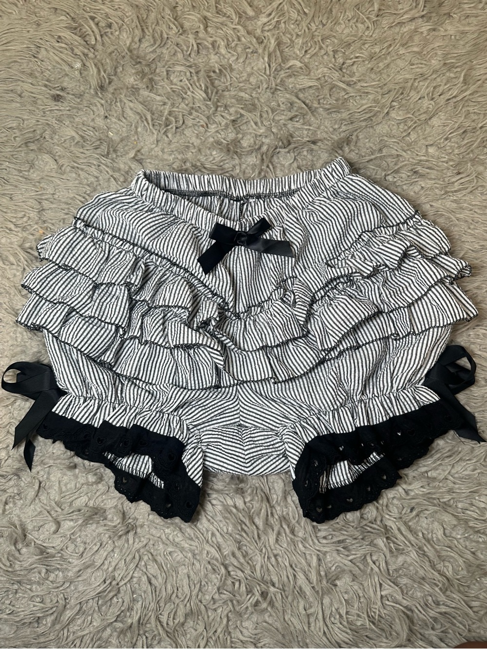 Striped Ruffle Women's Shorts with Black Trim